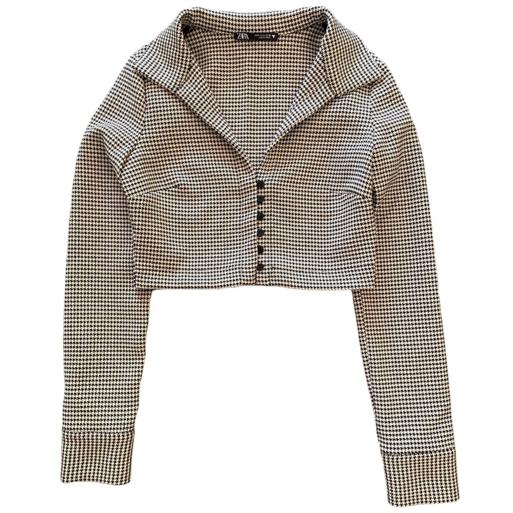Zara Cropped Button Front Houndstooth Bolero Styl… - image 1